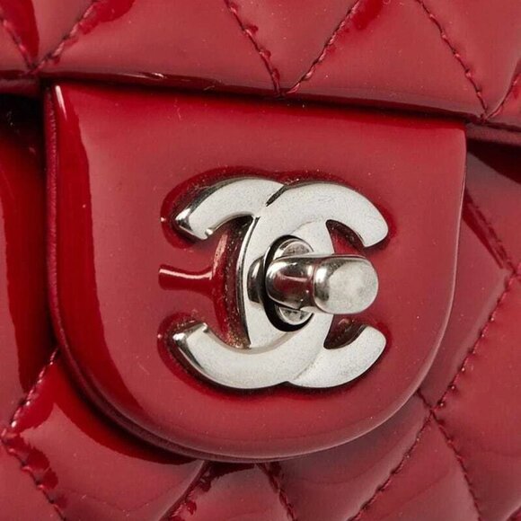 Chanel Red Quilted Patent Leather Classic Medium Double Flap Bag - Picture 9 of 11